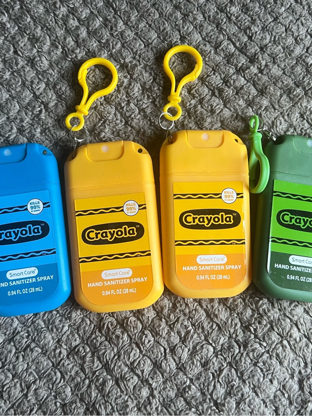 Crayola Blue, Yellow & Green Hand Sanitizer Spray Keychain Set